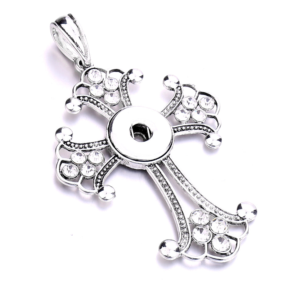 18mm Floral Cross Snap Charm Necklace
