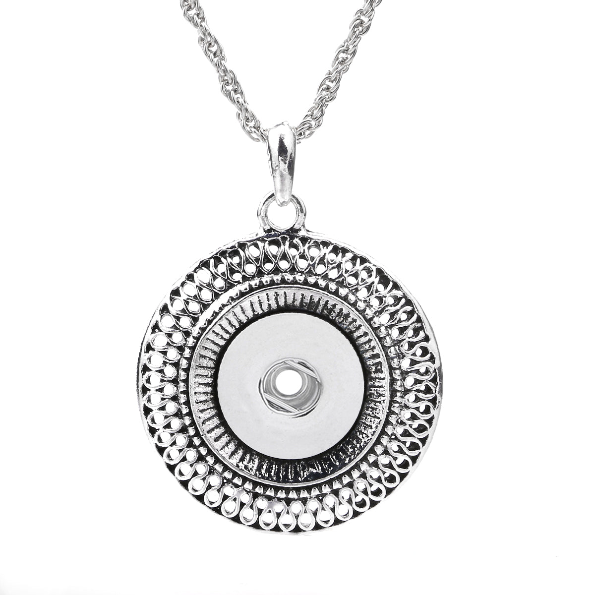 18mm Round Filigree Snap Charm Necklace