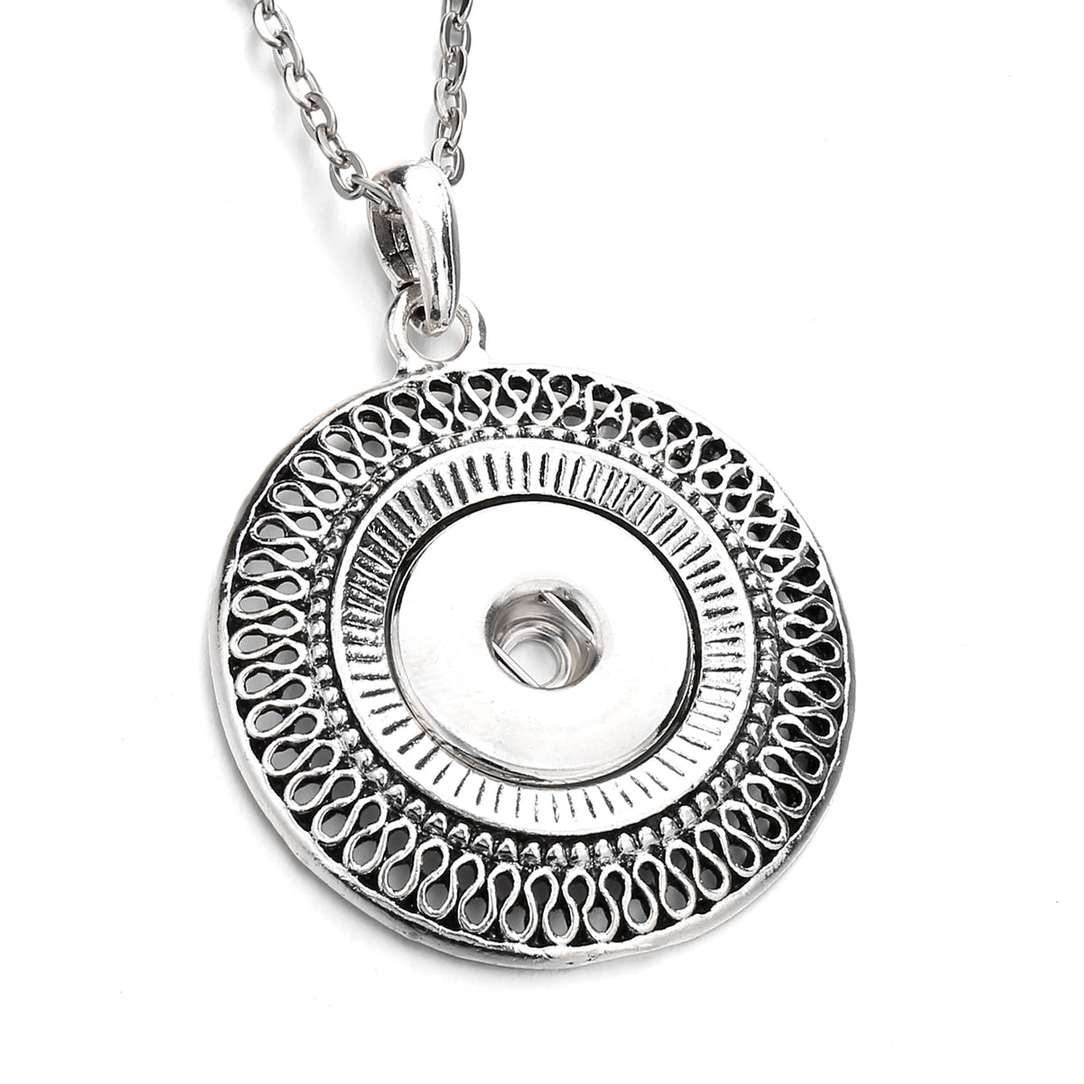 18mm Round Filigree Snap Charm Necklace
