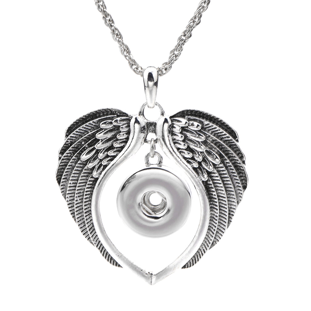 18mm Winged Heart Interchangeable Snap Charm Necklace