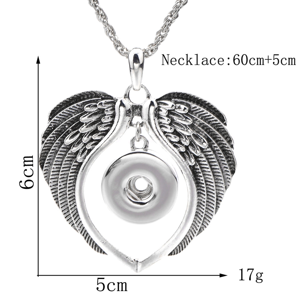 18mm Winged Heart Interchangeable Snap Charm Necklace