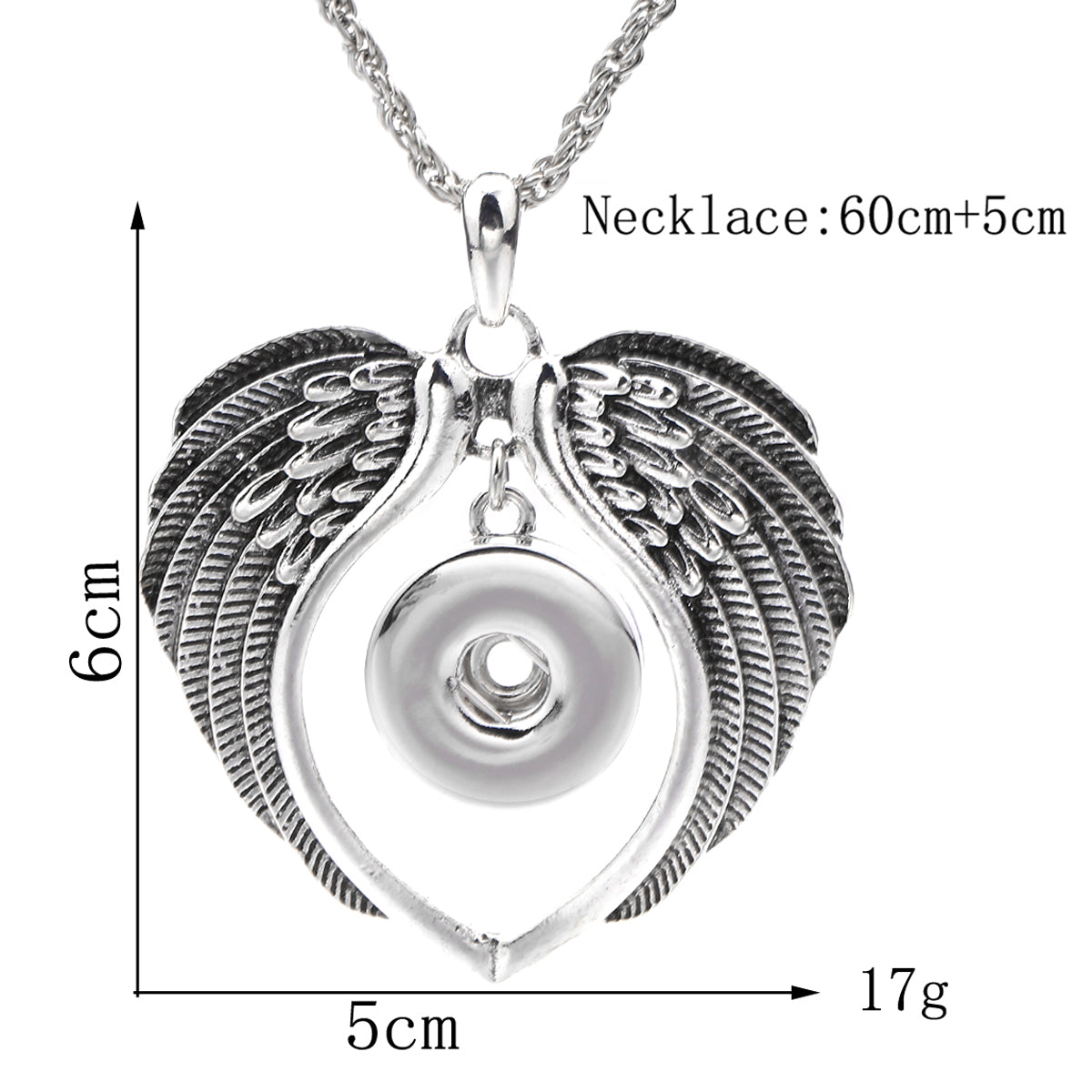 18mm Winged Heart Interchangeable Snap Charm Necklace