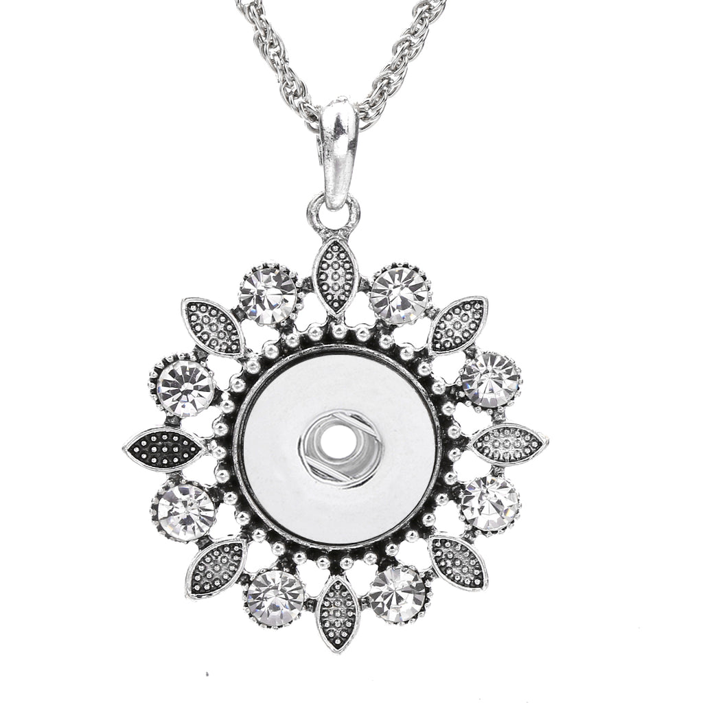 18mm Floral Leaf Rhinestone Interchangeable Snap Charm Necklace