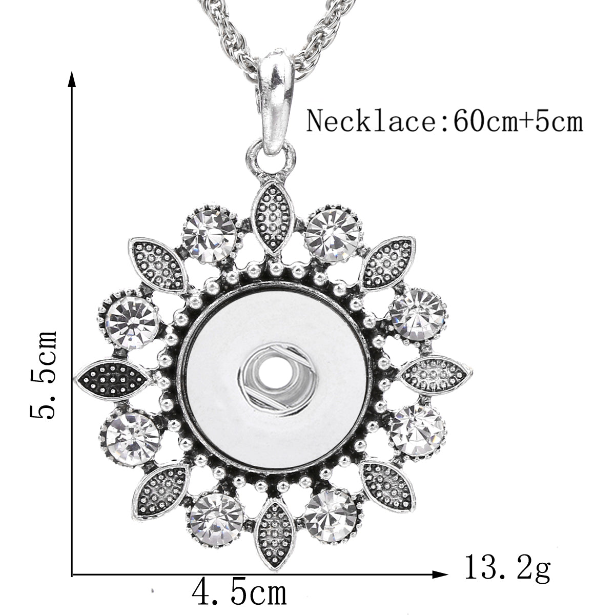 18mm Floral Leaf Rhinestone Interchangeable Snap Charm Necklace