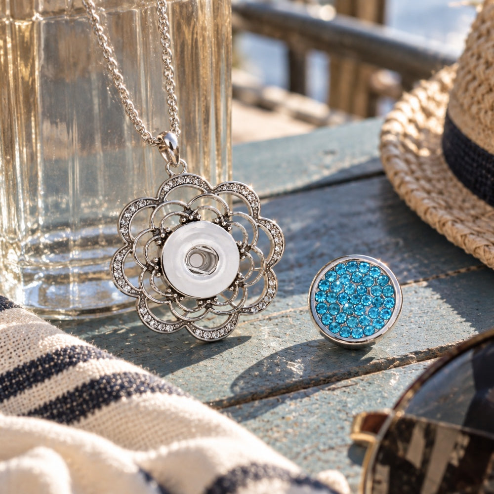 18mm Floral Rhinestone Snap Charm | Interchangeable DIY Necklace