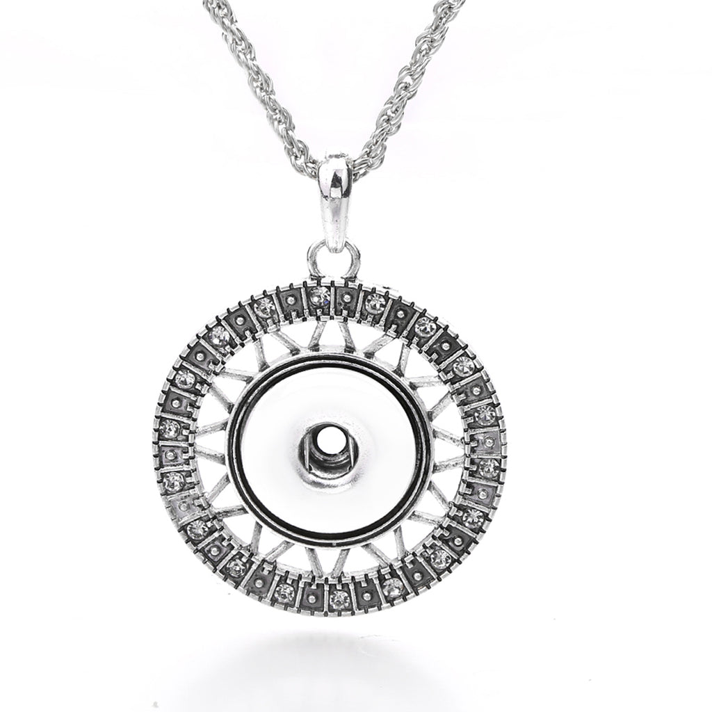 18mm Round Openwork Rhinestone Snap Button Charm Necklace