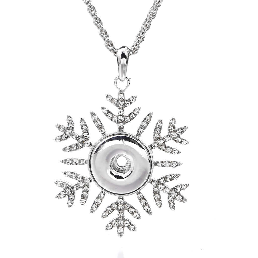 18mm Snowflake Rhinestone Snap Button Charm Necklace