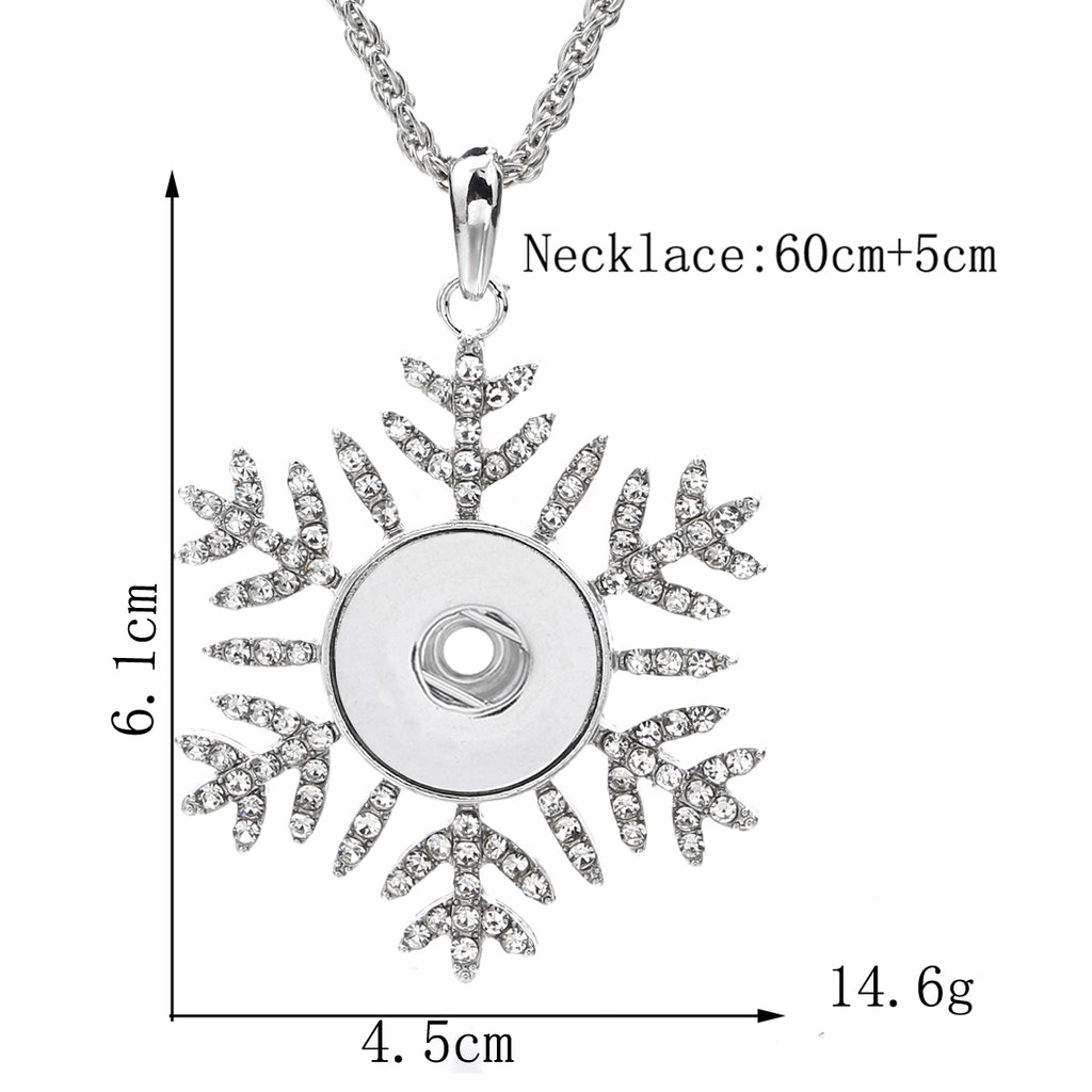 18mm Snowflake Rhinestone Snap Button Charm Necklace