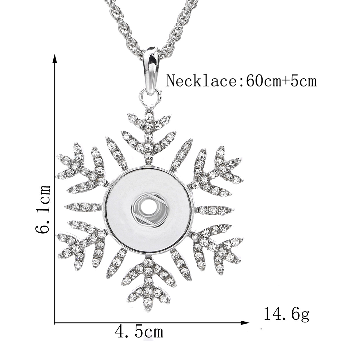 18mm Snowflake Rhinestone Snap Button Charm Necklace