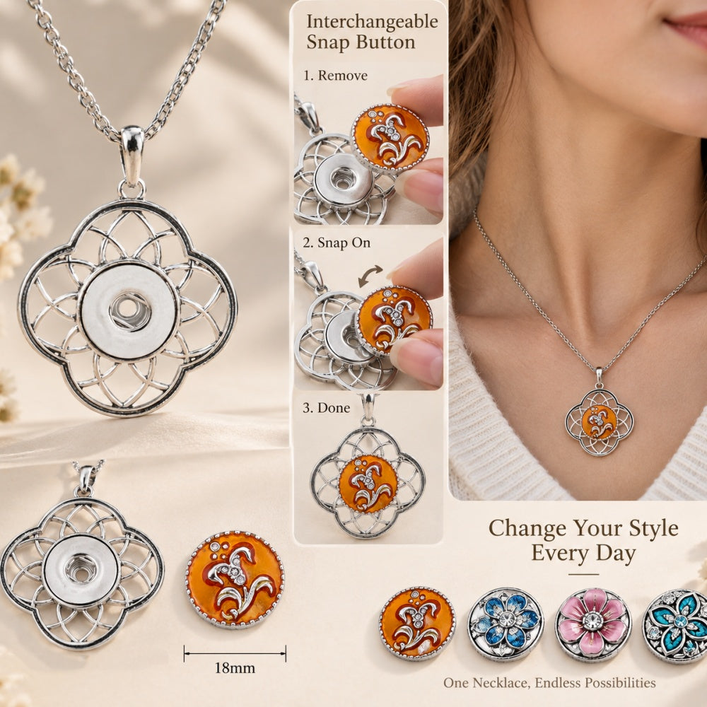 18mm Four-Petal Openwork Interchangeable Snap Charm Necklace
