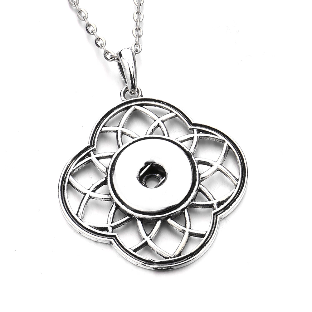 18mm Four-Petal Openwork Interchangeable Snap Charm Necklace
