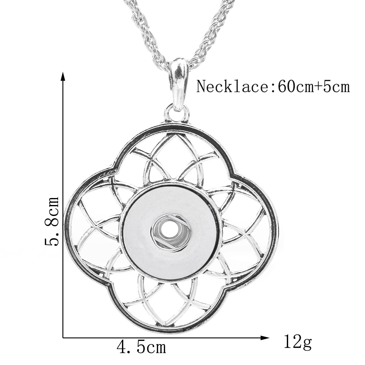 18mm Four-Petal Openwork Interchangeable Snap Charm Necklace