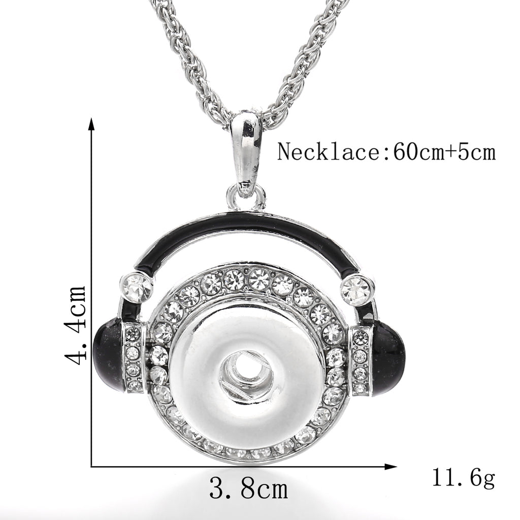 18mm Rhinestone Headphones Interchangeable Snap Charm Necklace