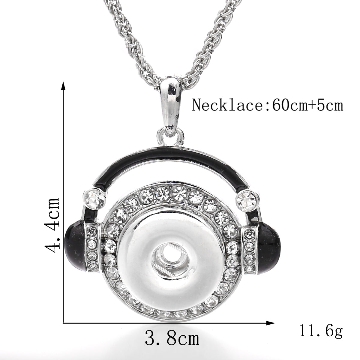 18mm Rhinestone Headphones Interchangeable Snap Charm Necklace