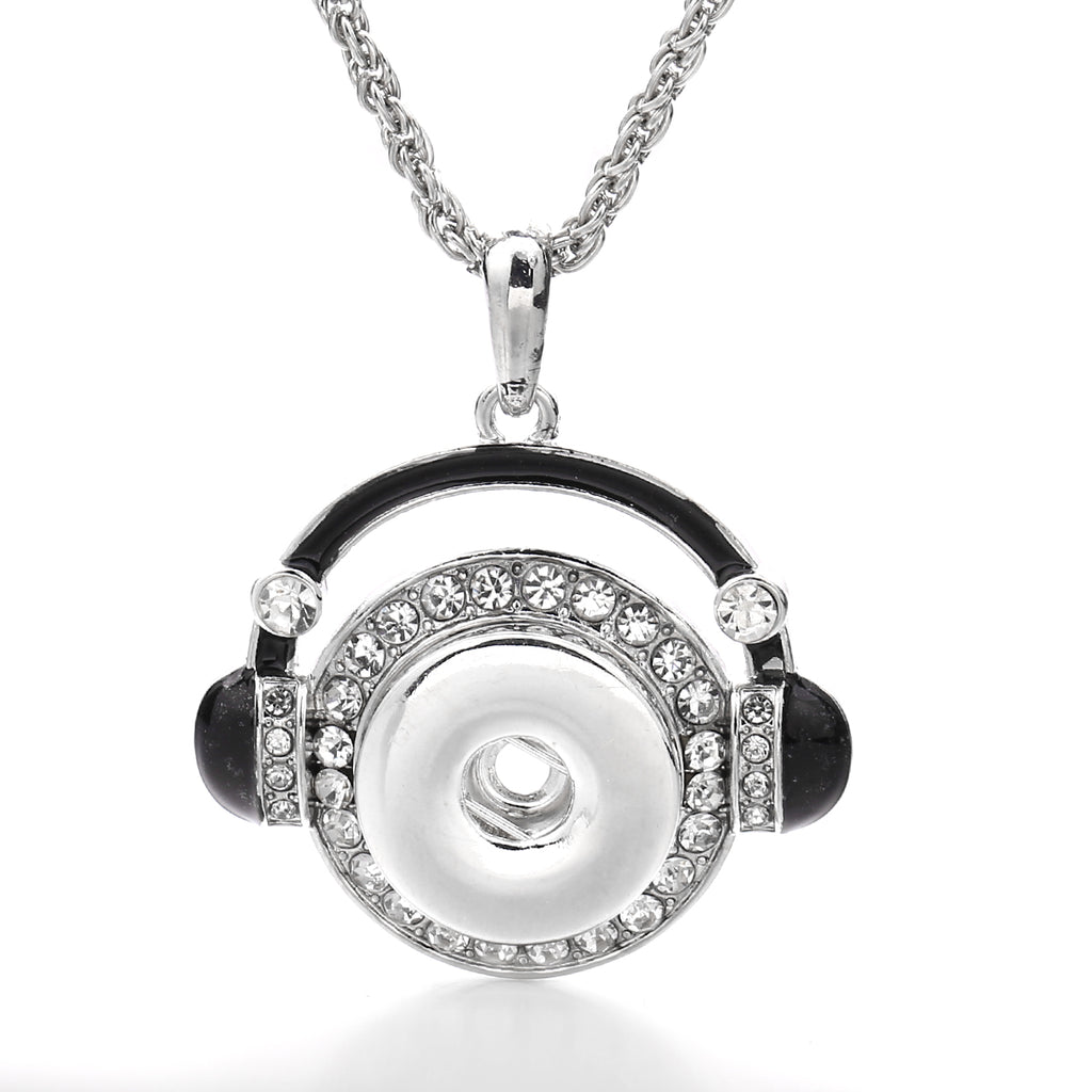 18mm Rhinestone Headphones Interchangeable Snap Charm Necklace