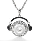 18mm Rhinestone Headphones Interchangeable Snap Charm Necklace