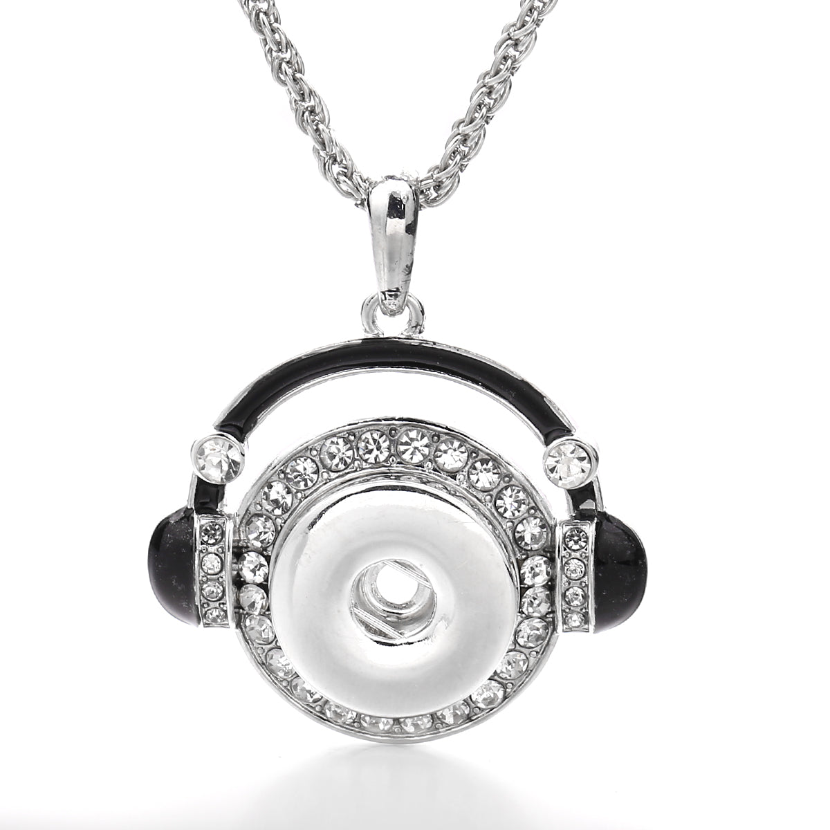 18mm Rhinestone Headphones Interchangeable Snap Charm Necklace