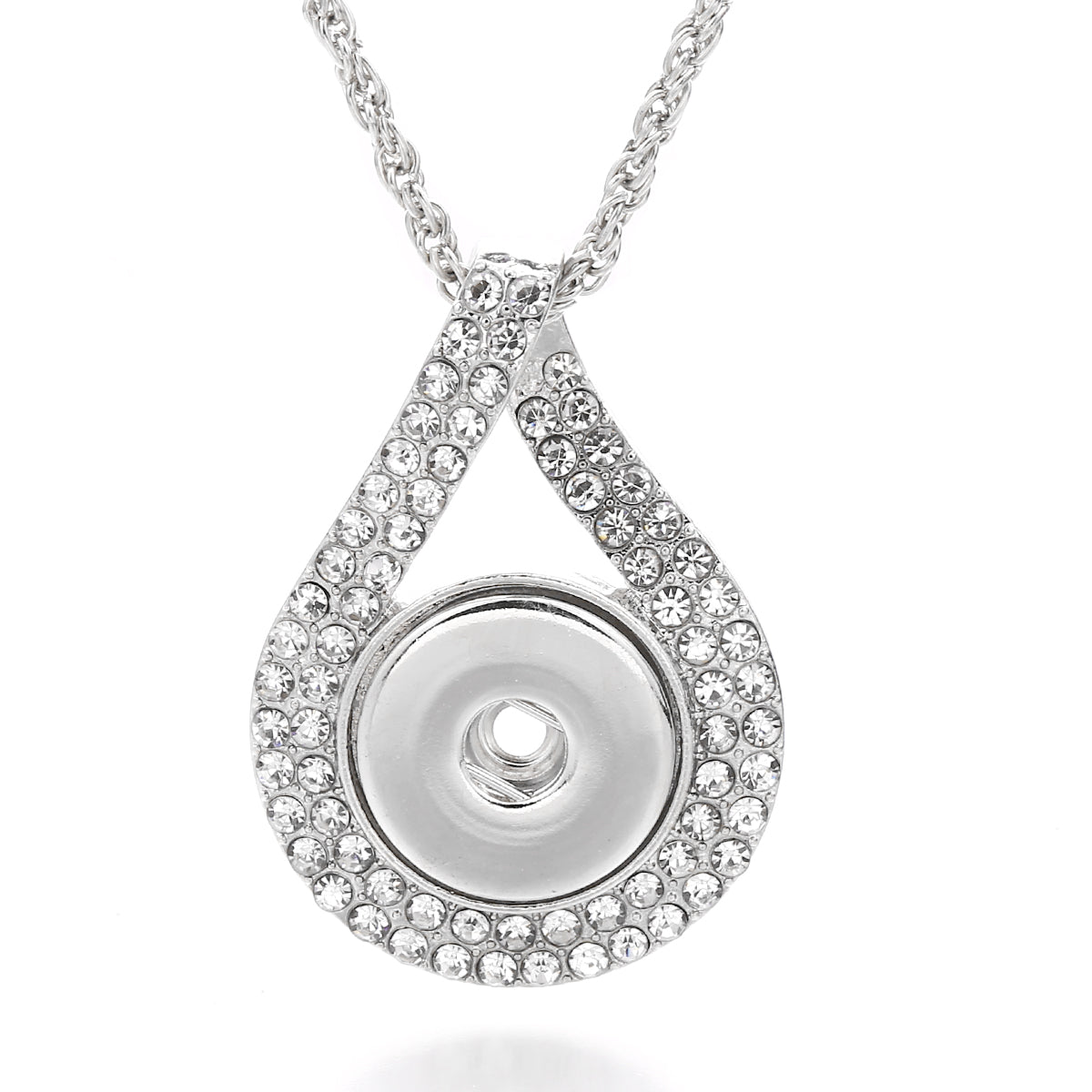 18mm Rhinestone Teardrop Snap Charm Necklace | Interchangeable DIY Jewelry