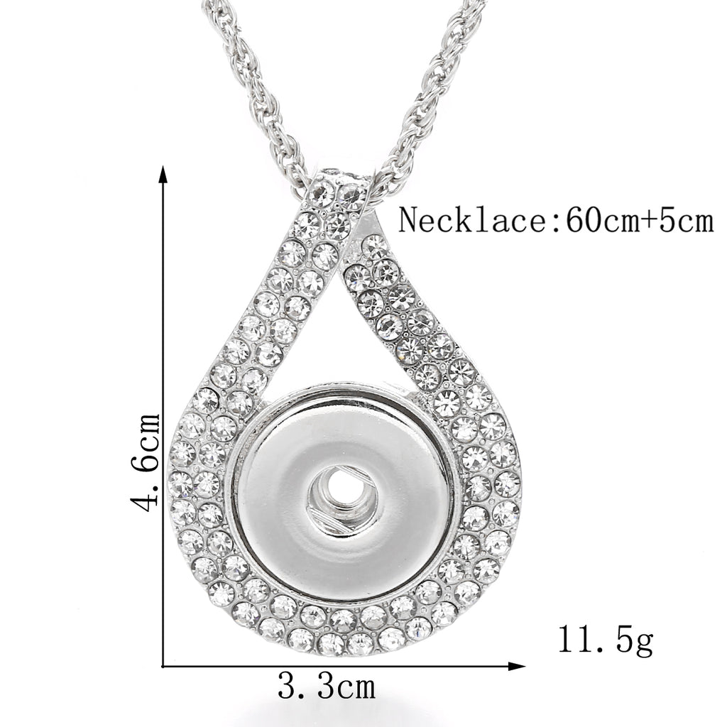 18mm Rhinestone Teardrop Snap Charm Necklace | Interchangeable DIY Jewelry