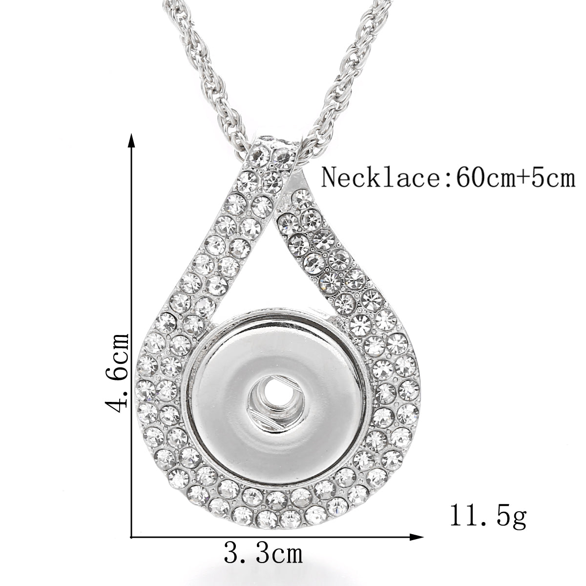 18mm Rhinestone Teardrop Snap Charm Necklace | Interchangeable DIY Jewelry