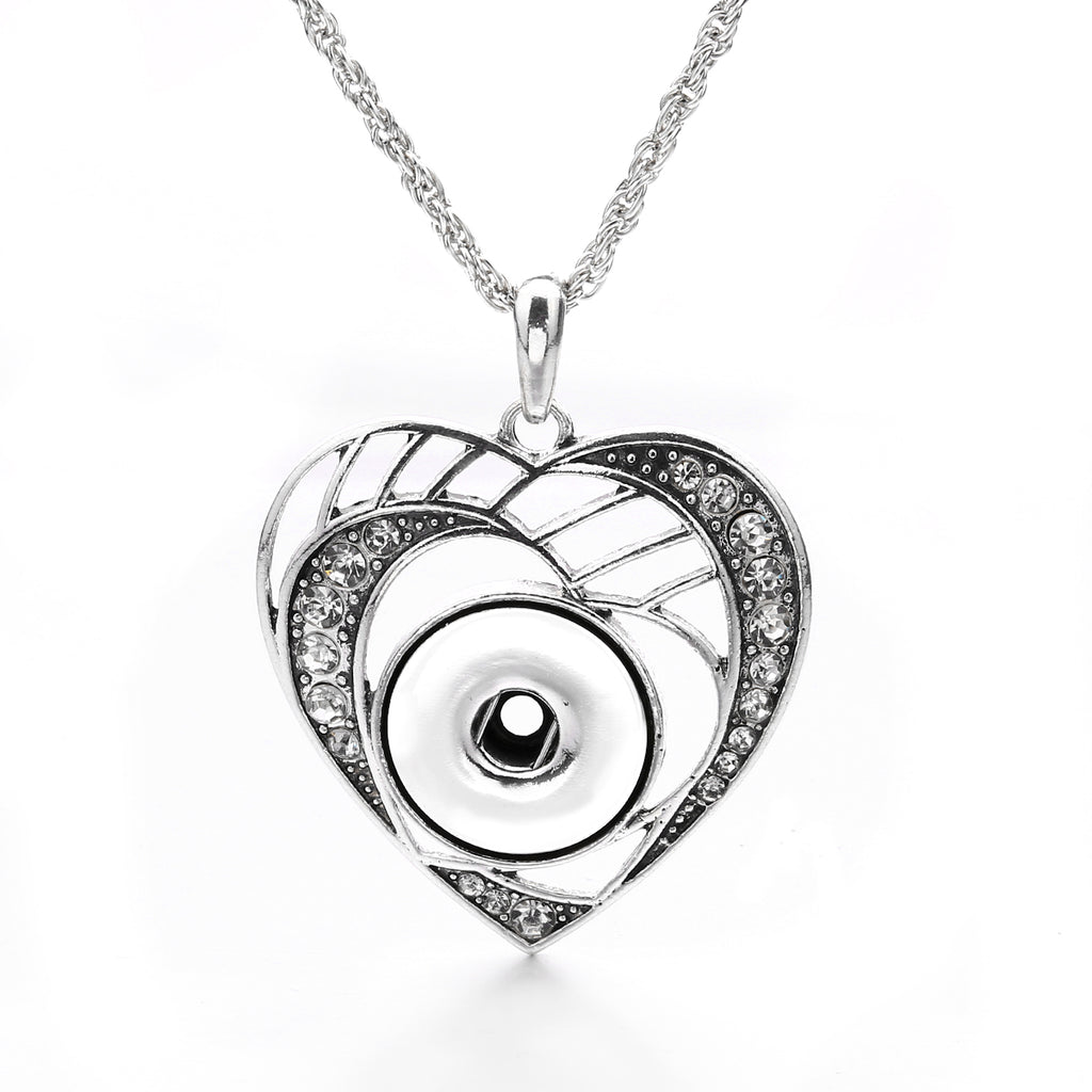 18mm Heart Rhinestone Snap Charm Necklace | Interchangeable DIY Jewelry