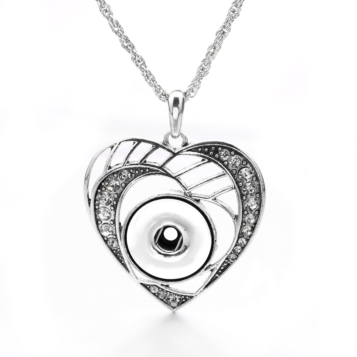 18mm Heart Rhinestone Snap Charm Necklace | Interchangeable DIY Jewelry