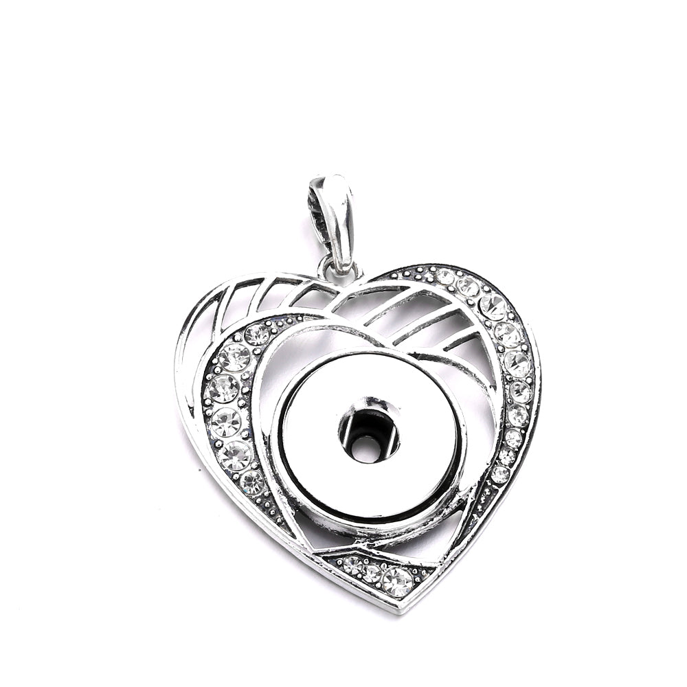 18mm Heart Rhinestone Snap Charm Necklace | Interchangeable DIY Jewelry