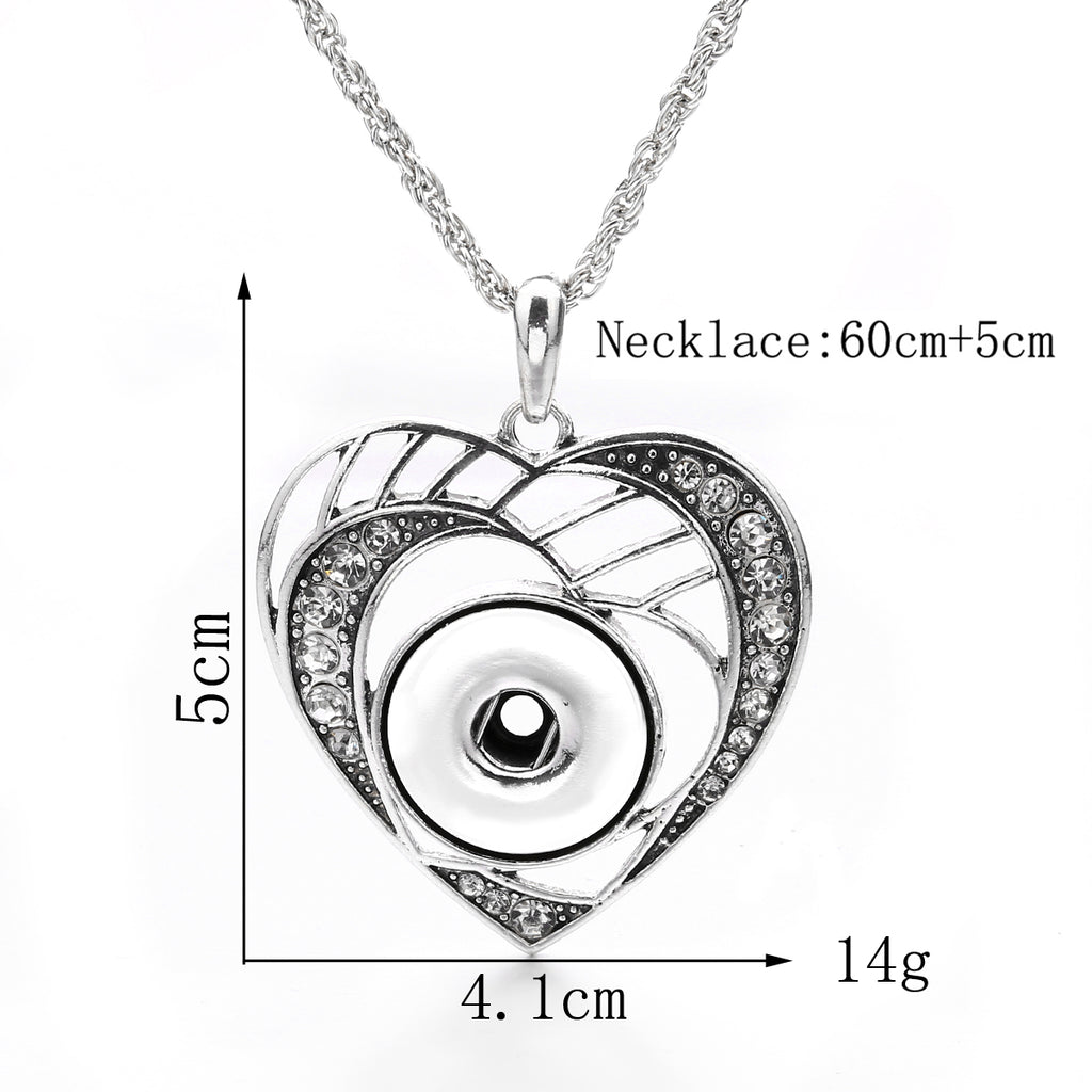 18mm Heart Rhinestone Snap Charm Necklace | Interchangeable DIY Jewelry
