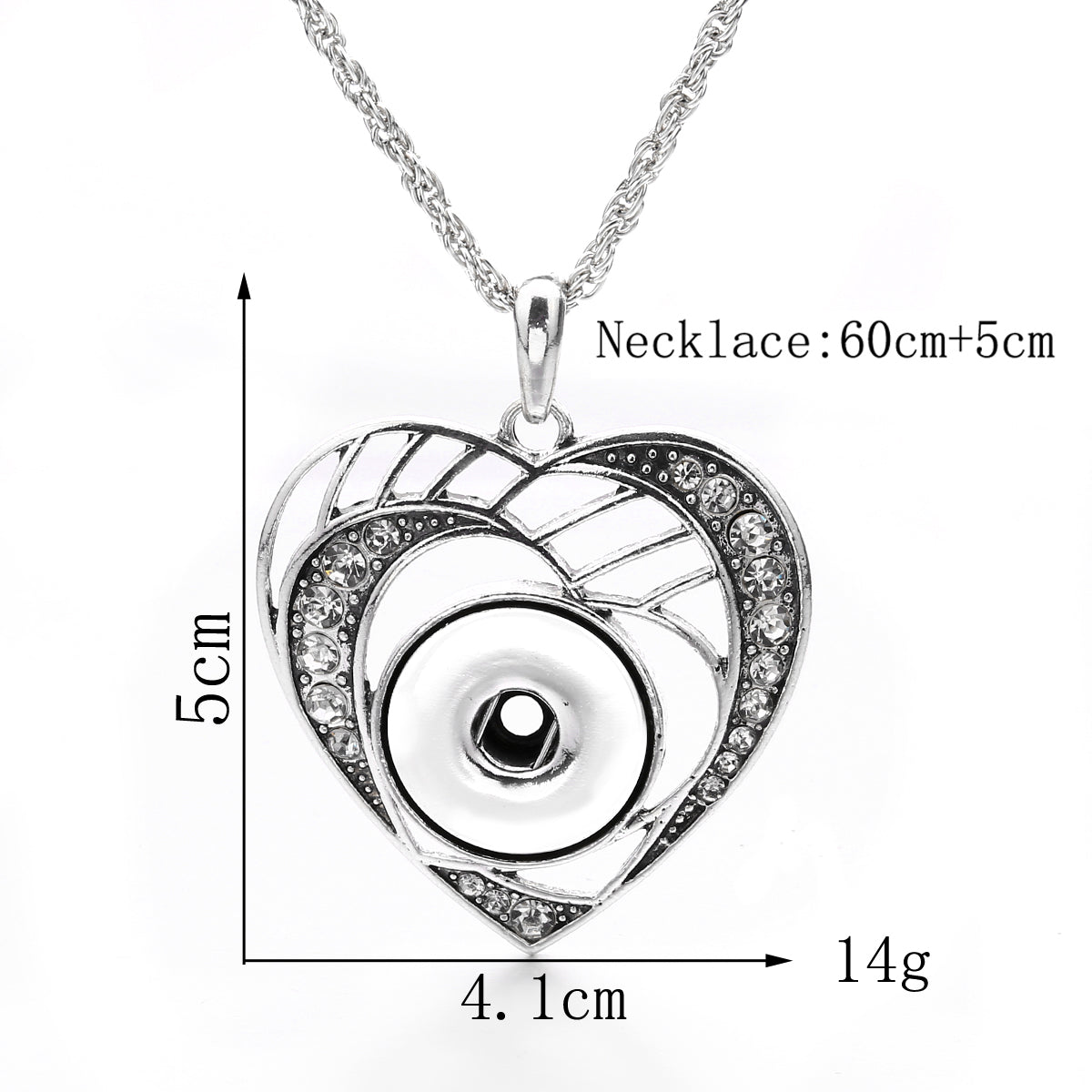 18mm Heart Rhinestone Snap Charm Necklace | Interchangeable DIY Jewelry