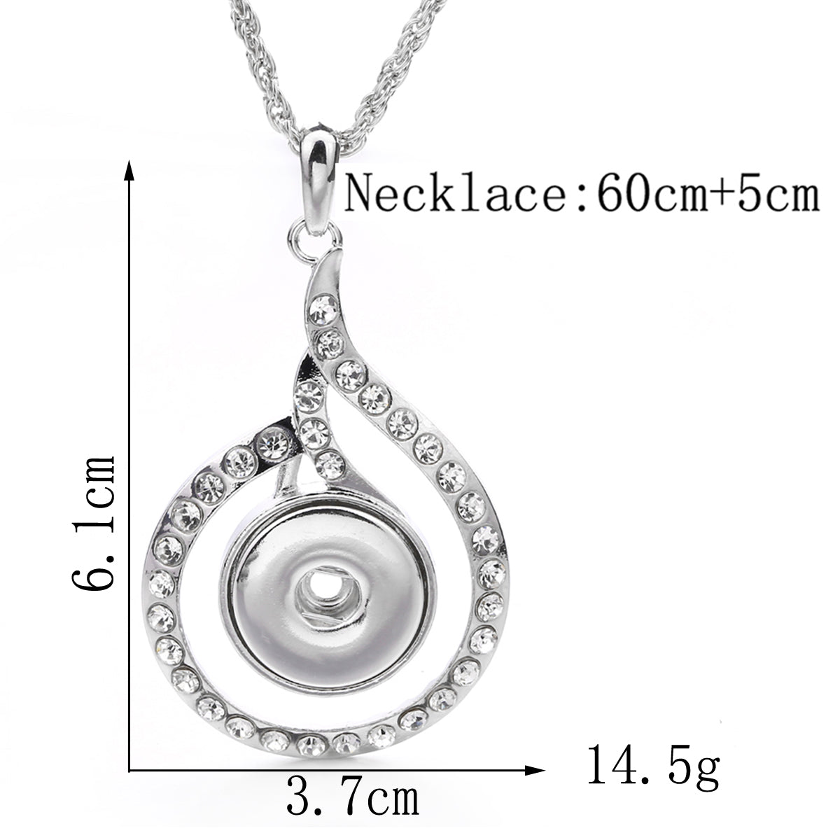 18mm Teardrop Crystal Snap Charm | Rhinestone Interchangeable Necklace