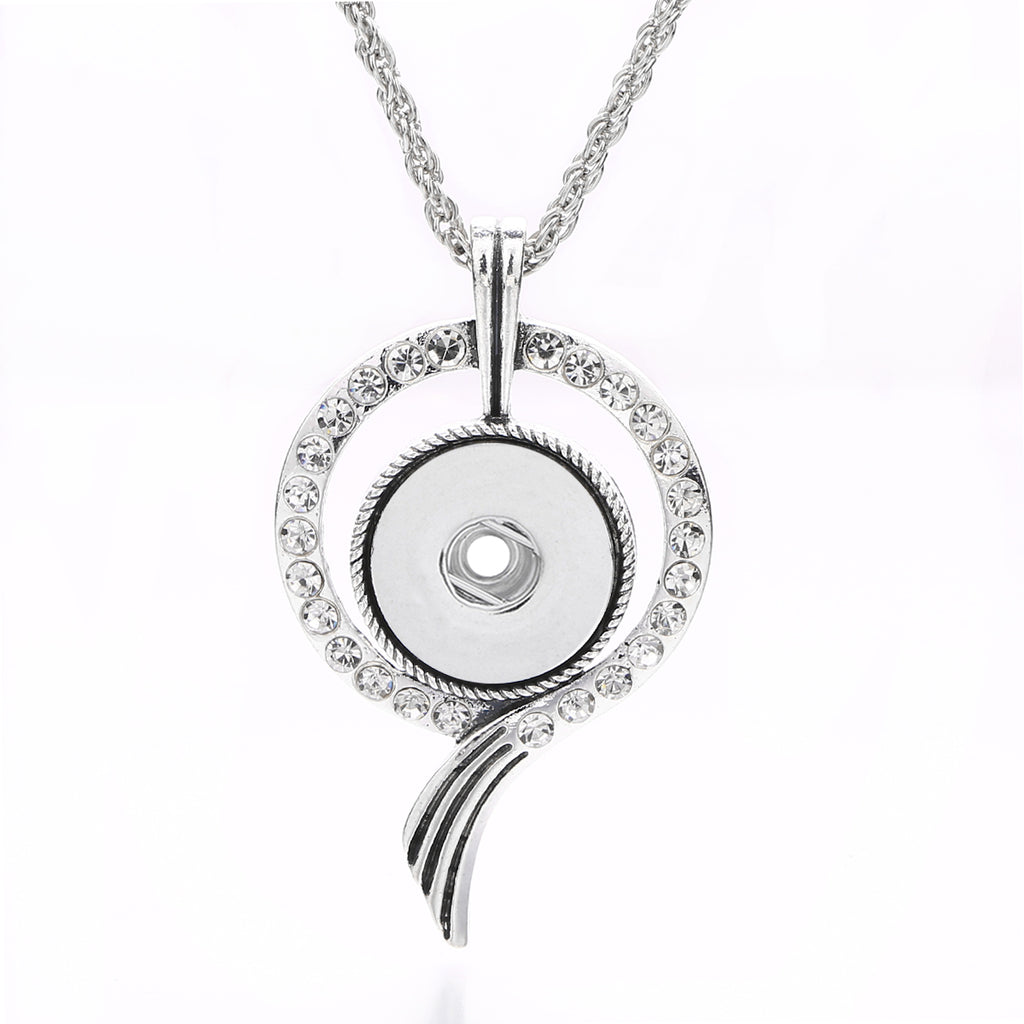 18mm Round Rhinestone Snap Charm Necklace | Interchangeable Jewelry
