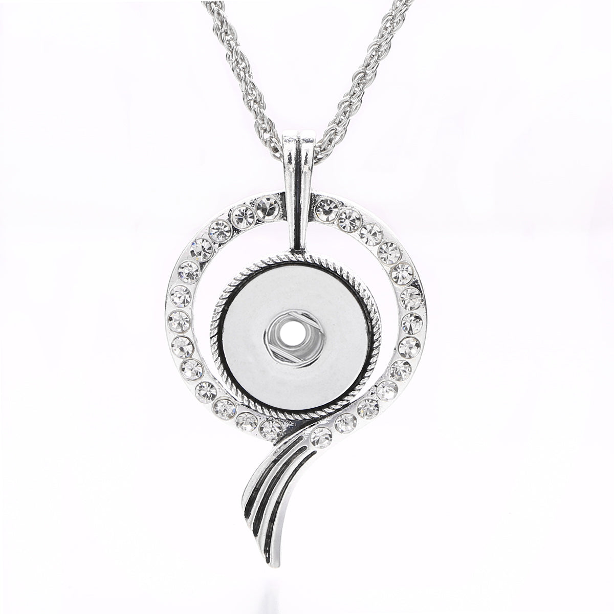 18mm Round Rhinestone Snap Charm Necklace | Interchangeable Jewelry