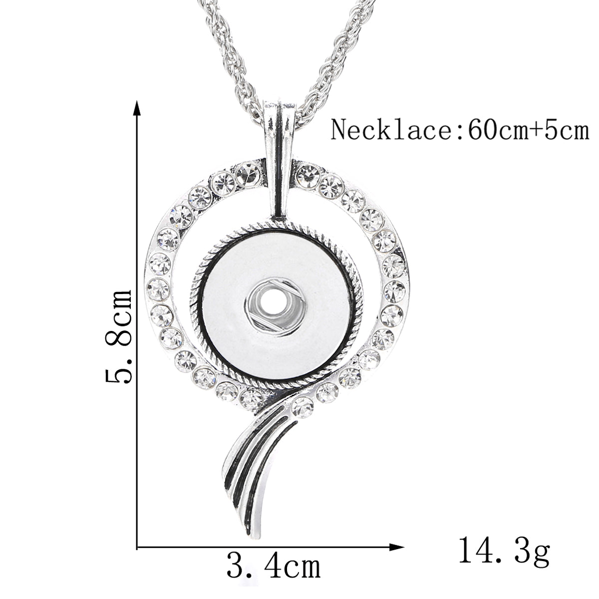18mm Round Rhinestone Snap Charm Necklace | Interchangeable Jewelry