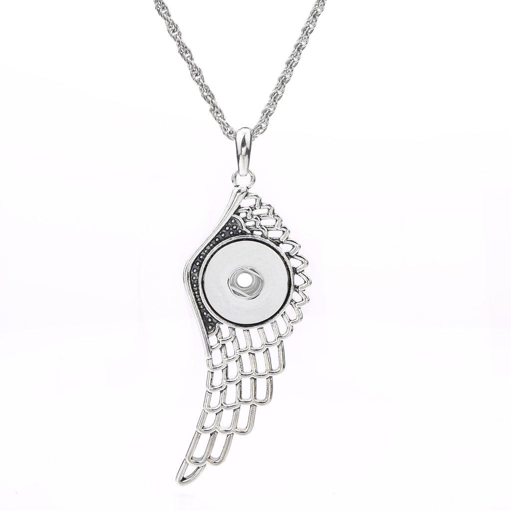 18mm Winged Link Snap Charm Necklace | Interchangeable Rhinestone Jewelry