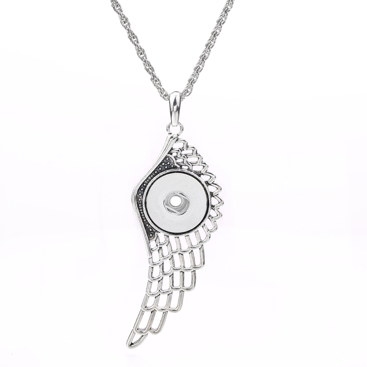 18mm Winged Link Snap Charm Necklace | Interchangeable Rhinestone Jewelry