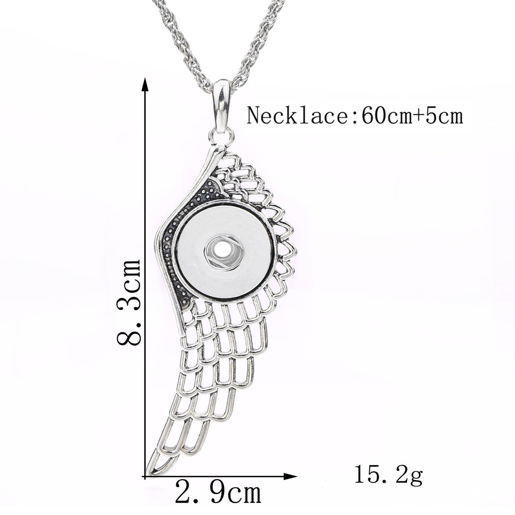18mm Winged Link Snap Charm Necklace | Interchangeable Rhinestone Jewelry