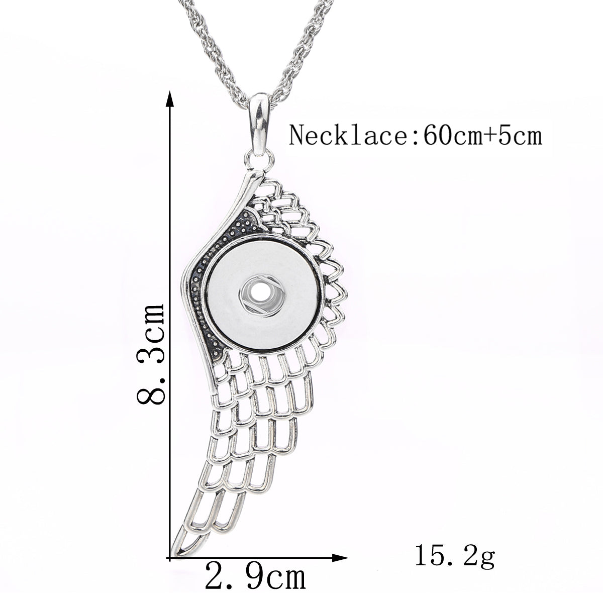 18mm Winged Link Snap Charm Necklace | Interchangeable Rhinestone Jewelry