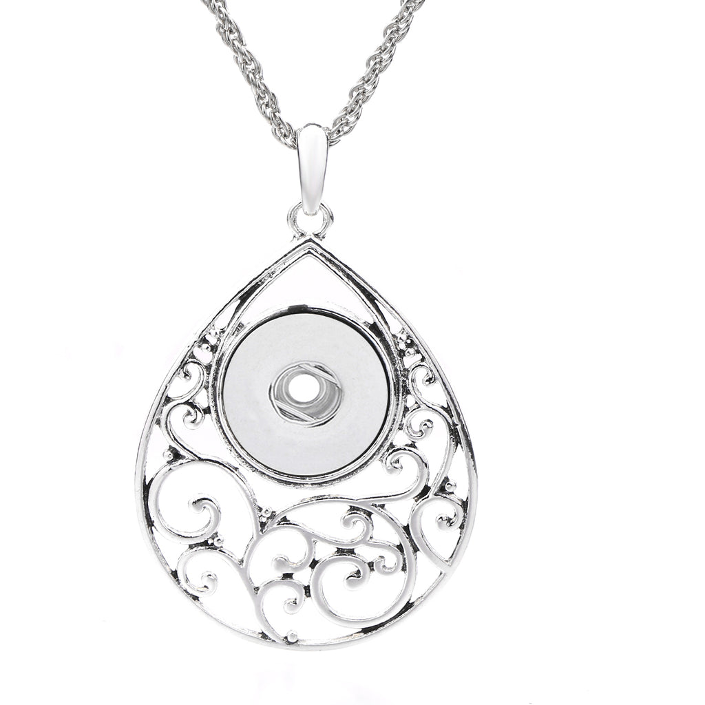18mm Teardrop Scrollwork Snap Charm Necklace | Interchangeable Jewelry