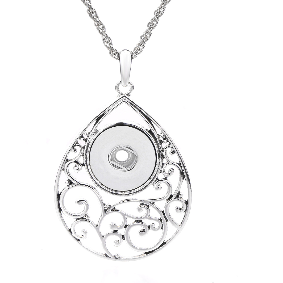 18mm Teardrop Scrollwork Snap Charm Necklace | Interchangeable Jewelry