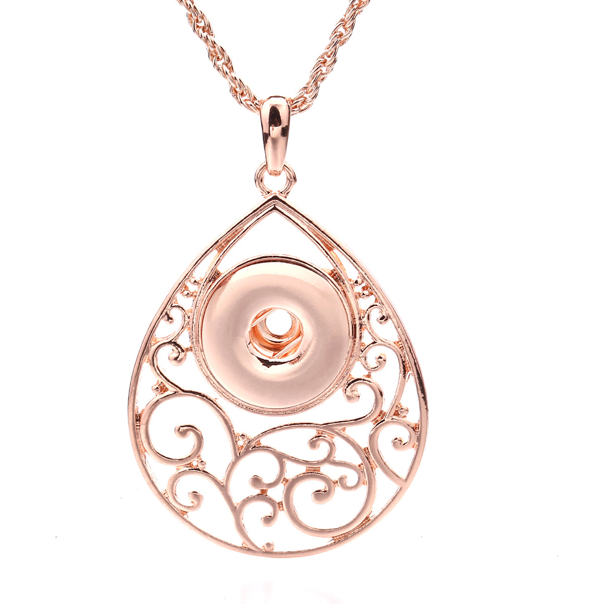 18mm Teardrop Scrollwork Snap Charm Necklace | Interchangeable Jewelry