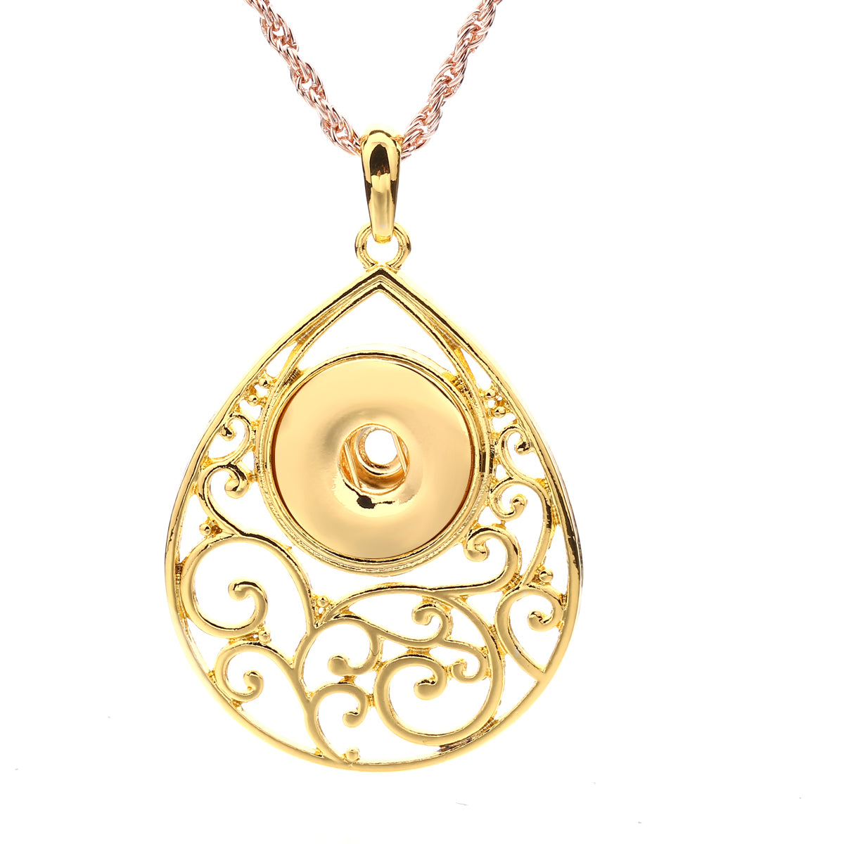 18mm Teardrop Scrollwork Snap Charm Necklace | Interchangeable Jewelry