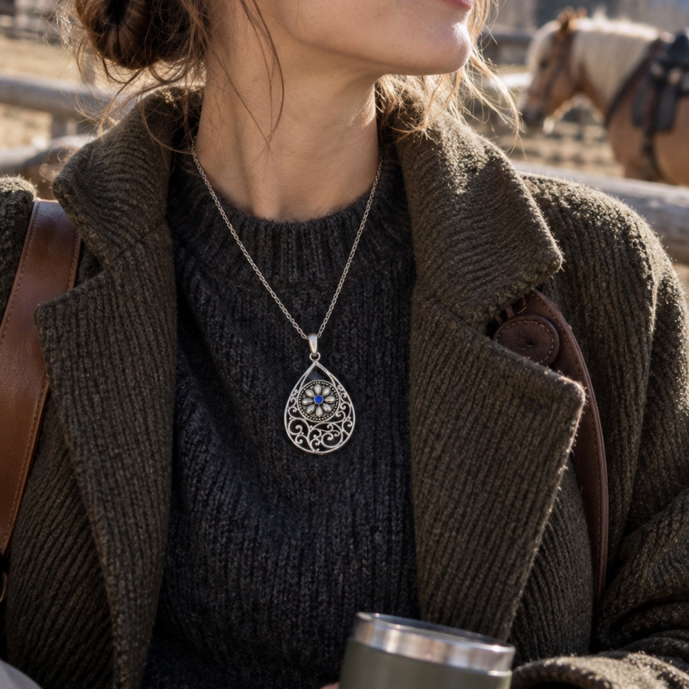 18mm Teardrop Scrollwork Snap Charm Necklace | Interchangeable Jewelry