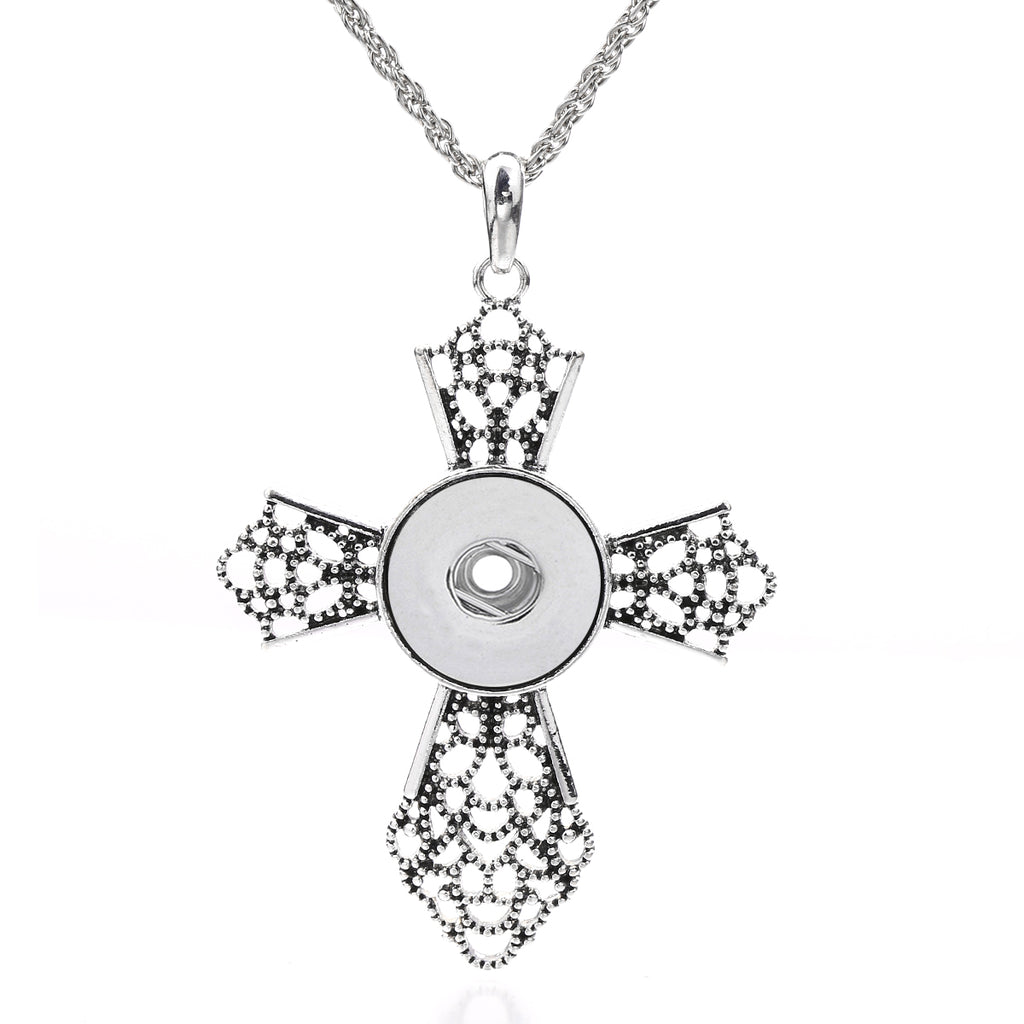 18mm Filigree Cross Snap Charm Necklace | Interchangeable Jewelry