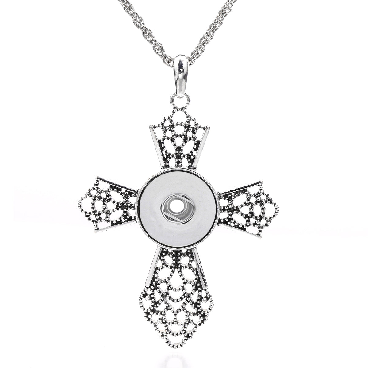 18mm Filigree Cross Snap Charm Necklace | Interchangeable Jewelry