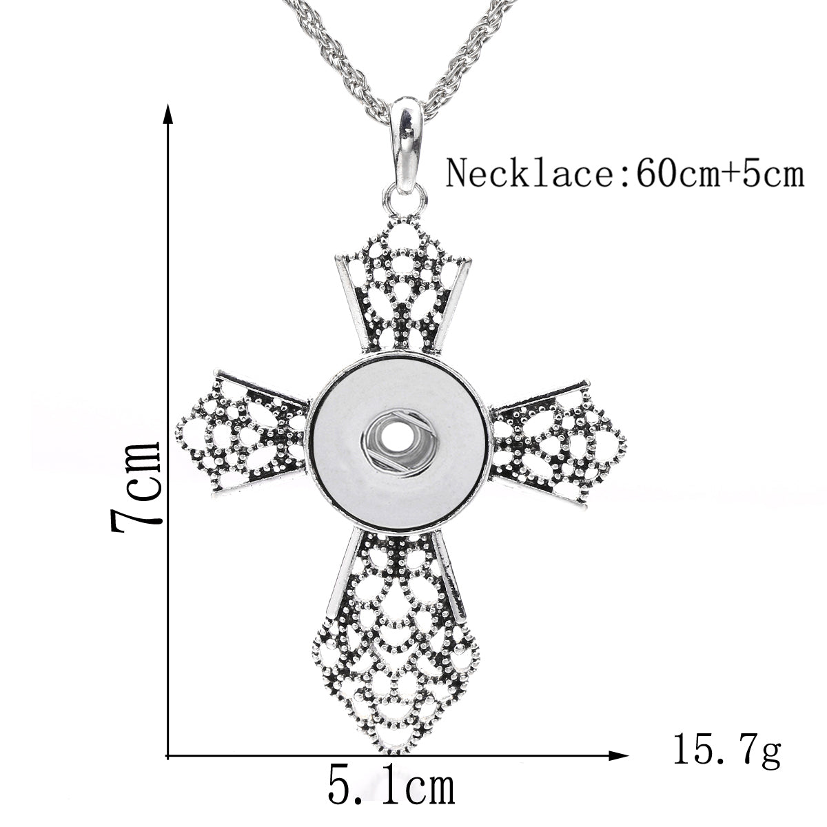 18mm Filigree Cross Snap Charm Necklace | Interchangeable Jewelry