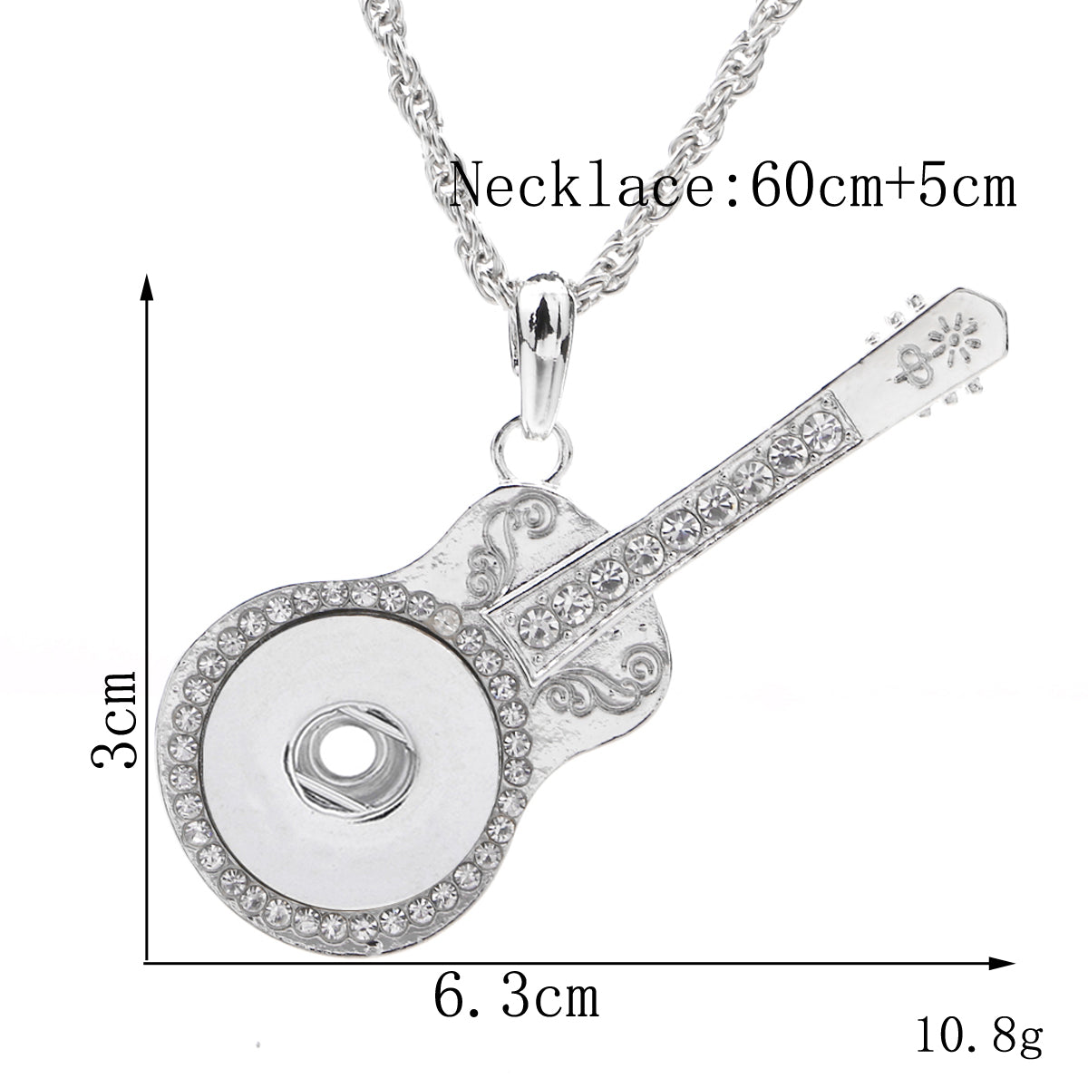 18mm Guitar Rhinestone Snap Charm | Interchangeable Music Charm for Necklace
