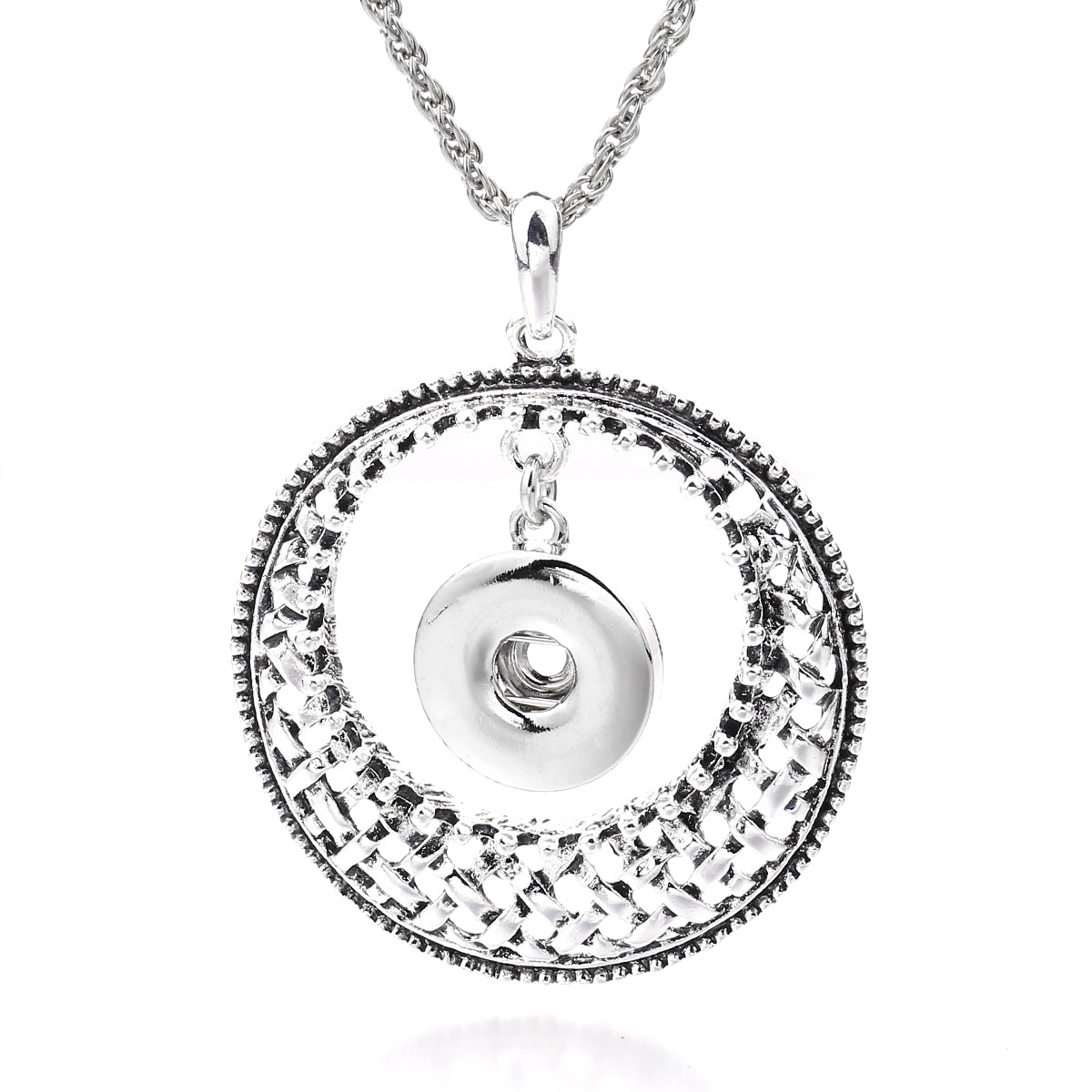 18mm Woven Circle Snap Charm | Interchangeable Rhinestone Necklace Charm