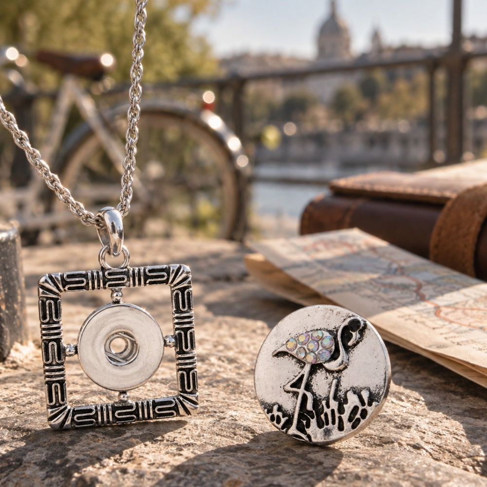 18mm Ornate Square Snap Charm | Interchangeable Vintage Pattern Jewelry