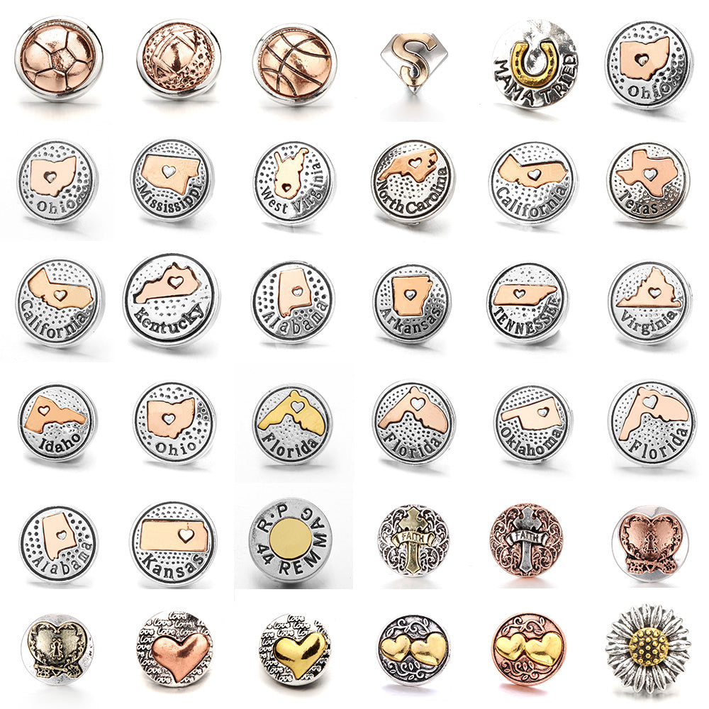 18mm Interchangeable Snap Button Charms, Regional Outline Pattern Zinc Alloy DIY Jewelry Accessories