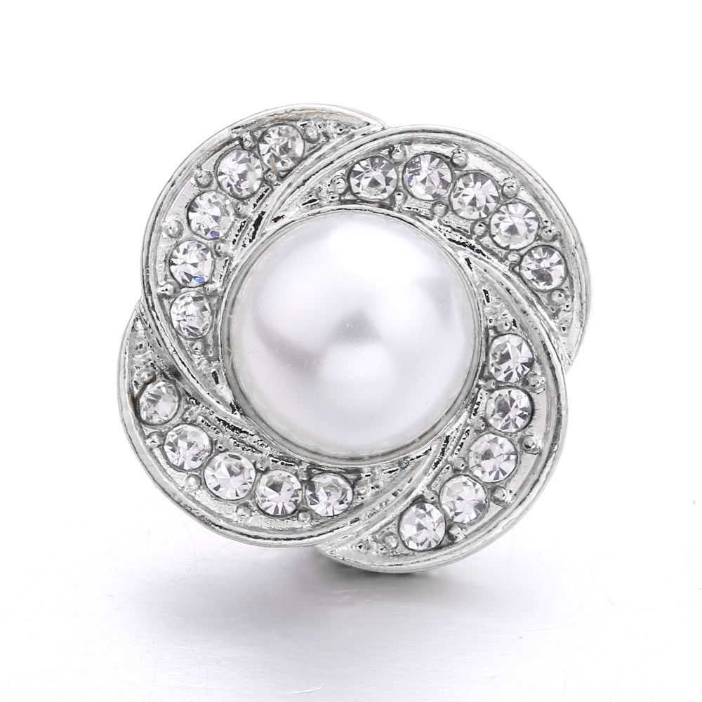Interchangeable 18mm Pearl Snap Charms with Floral Rhinestone Designs